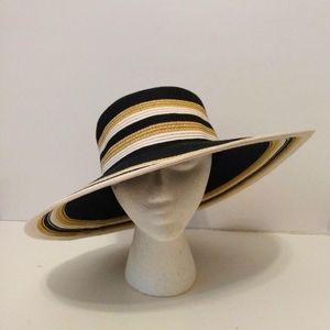 Charter Club Black White Tan 4 1/2" Wide Brim Beach Sun Hat